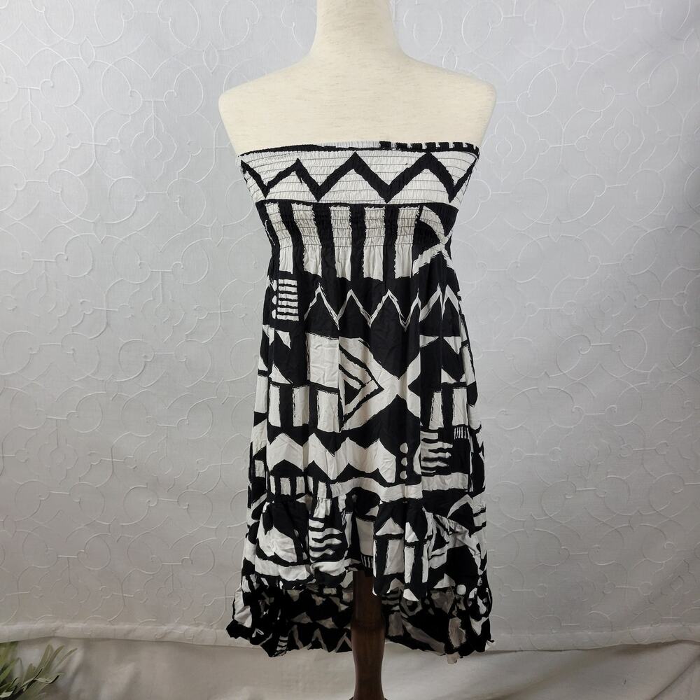Seneca Rising +‎ Pacsun Womens Dress Size M Black White Strapless Tribal Hi-Low